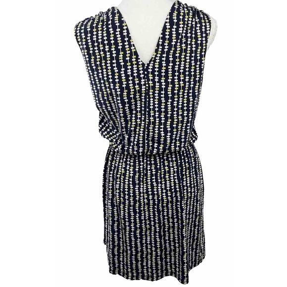 Max Studio Twist Front Halter Dress Blue White Yellow Size Medium - Picture 4 of 13